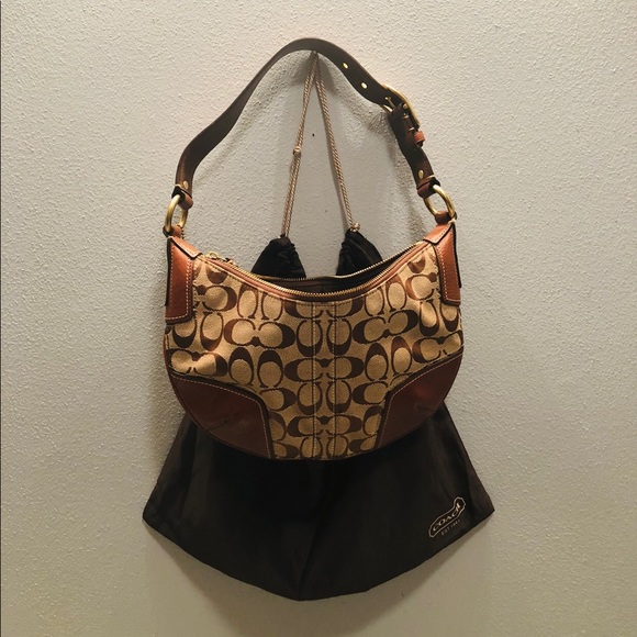 Coach Brown Jacquard Hobo Purse Leather Strap - Picture 8 of 8